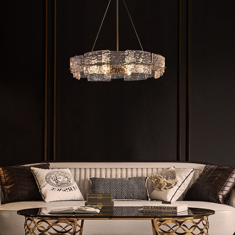 Luminaire suspendu moderne en cristal doré de 60 cm (23,6 po) à 6 lumières, style glamour, pour îlot de cuisine ou salle à manger.