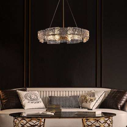 Luminaire suspendu moderne en cristal doré de 60 cm (23,6 po) à 6 lumières, style glamour, pour îlot de cuisine ou salle à manger.