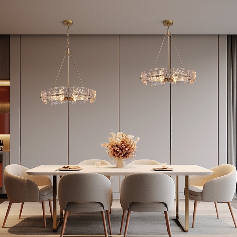 Luminaire suspendu moderne en cristal doré de 60 cm (23,6 po) à 6 lumières, style glamour, pour îlot de cuisine ou salle à manger.