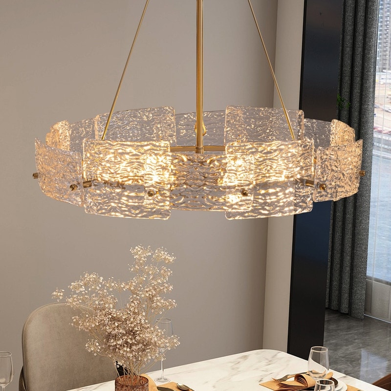 Luminaire suspendu moderne en cristal doré de 60 cm (23,6 po) à 6 lumières, style glamour, pour îlot de cuisine ou salle à manger.