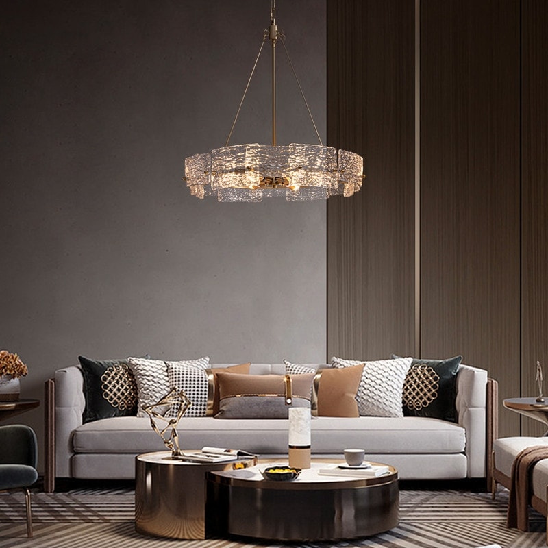 Luminaire suspendu moderne en cristal doré de 60 cm (23,6 po) à 6 lumières, style glamour, pour îlot de cuisine ou salle à manger.