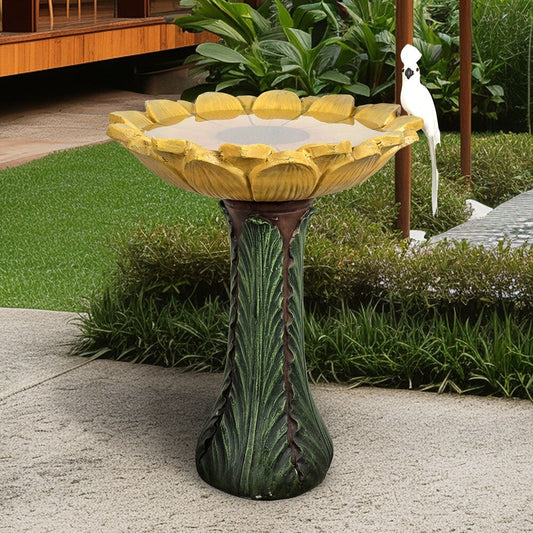 Bain d'oiseaux extérieur en forme de tournesol de 62 cm - Bain d'oiseaux en béton avec socle