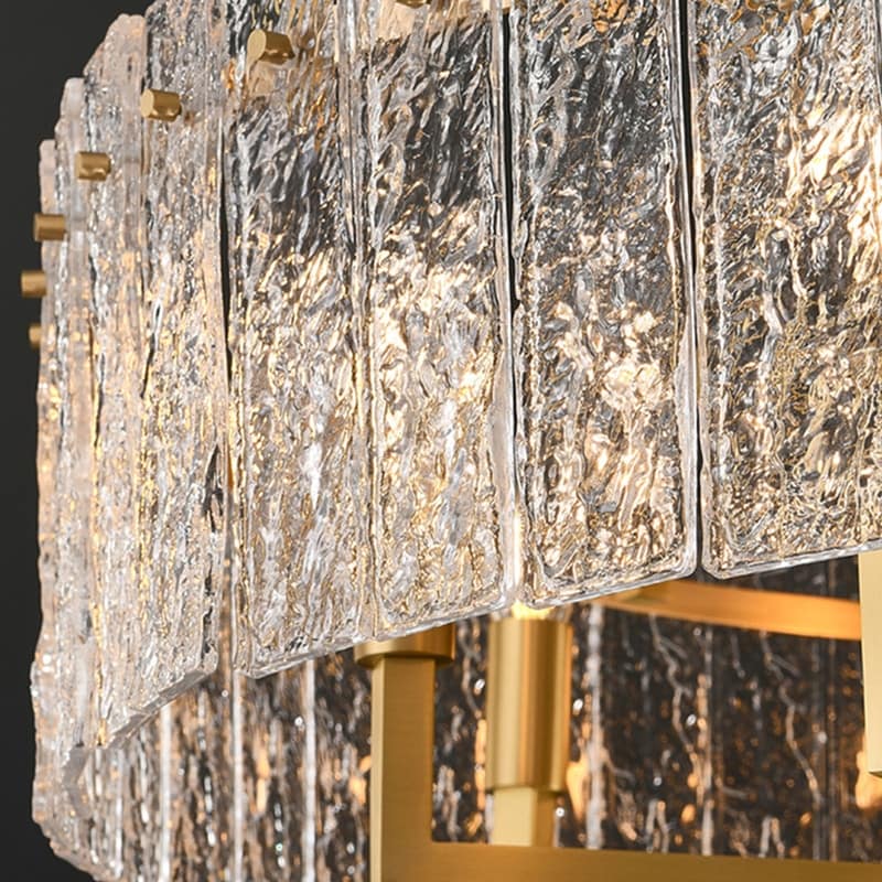 Luminaire suspendu à 6 lumières, style moderne, doré, en forme de tambour, avec cristaux, abat-jour en verre dépoli, pour îlot de cuisine, salle à manger, 66 cm (26 po)