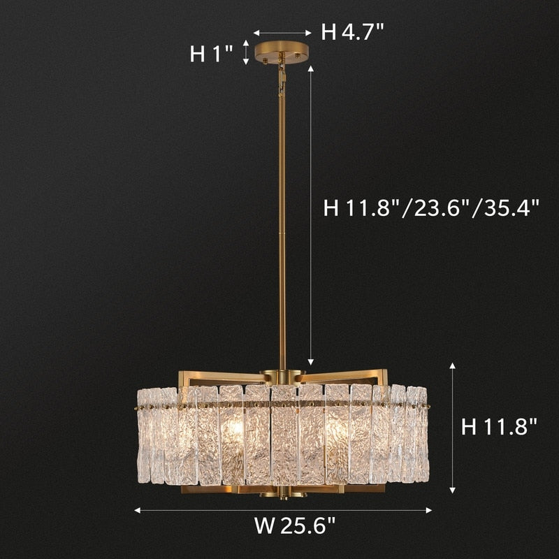 Luminaire suspendu à 6 lumières, style moderne, doré, en forme de tambour, avec cristaux, abat-jour en verre dépoli, pour îlot de cuisine, salle à manger, 66 cm (26 po)