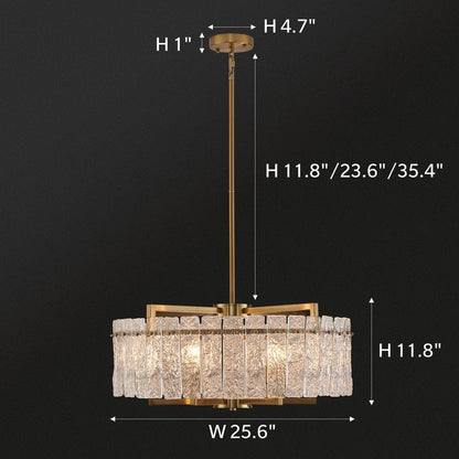Luminaire suspendu à 6 lumières, style moderne, doré, en forme de tambour, avec cristaux, abat-jour en verre dépoli, pour îlot de cuisine, salle à manger, 66 cm (26 po)