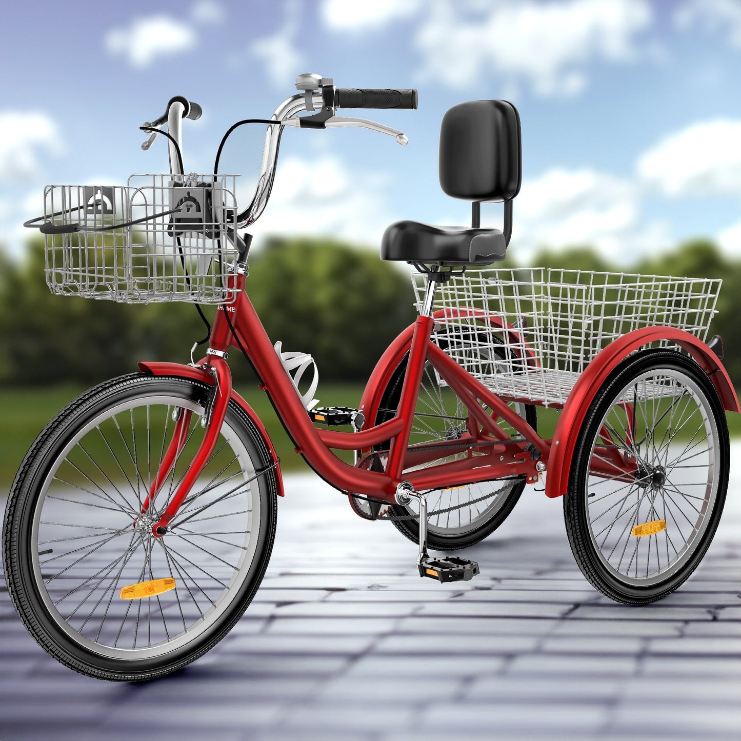 26 Tricycles bleus pour adultes, vélos à 3 roues avec paniers amovibles
