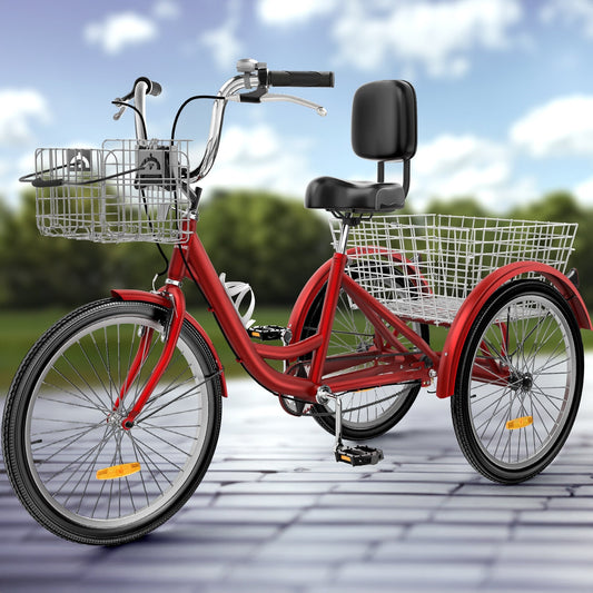 26 Tricycles bleus pour adultes, vélos à 3 roues avec paniers amovibles