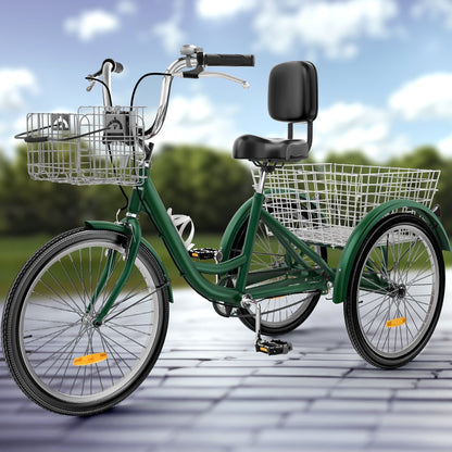 26 Tricycles bleus pour adultes, vélos à 3 roues avec paniers amovibles