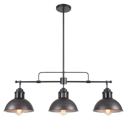 Suspension à 3 lumières style industriel et champêtre, forme de dôme, en métal, pour îlot de cuisine, finition bronze huilé.