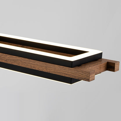 Suspension à LED intégrée en bois, linéaire, à 3 ou 5 lumières, pour îlot de cuisine.