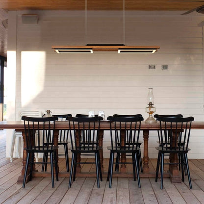 Suspension à LED intégrée en bois, linéaire, à 3 ou 5 lumières, pour îlot de cuisine.