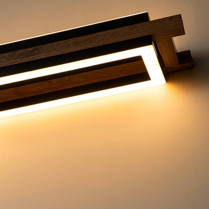 Suspension à LED intégrée en bois, linéaire, à 3 ou 5 lumières, pour îlot de cuisine.