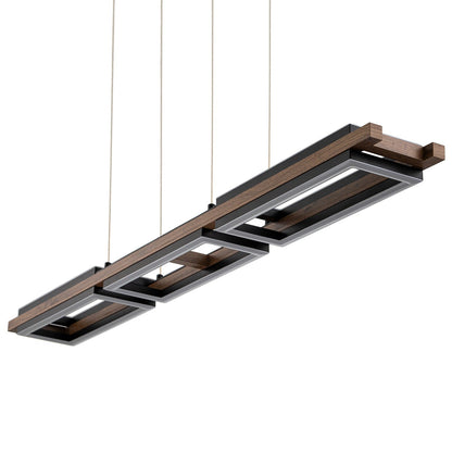 Suspension à LED intégrée en bois, linéaire, à 3 ou 5 lumières, pour îlot de cuisine.