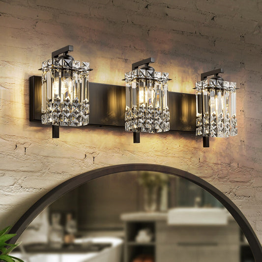 Applique murale moderne et glamour pour salle de bain, 3 lumières, cristal, pour miroir