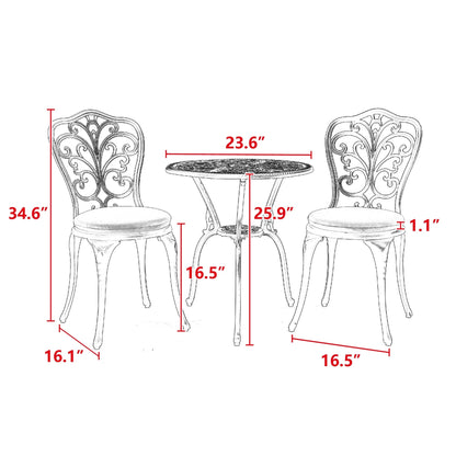 Table et chaises de jardin pliantes en aluminium, 3 pièces, avec trou pour parasol.