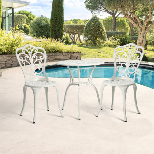 Table et chaises de jardin pliantes en aluminium, 3 pièces, avec trou pour parasol.