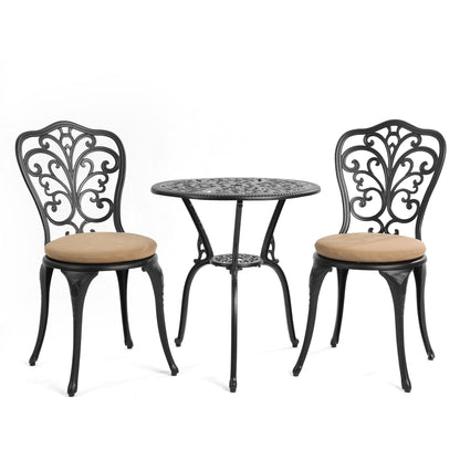 Table et chaises de jardin pliantes en aluminium, 3 pièces, avec trou pour parasol.