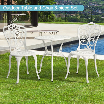 Table et chaises de jardin pliantes en aluminium, 3 pièces, avec trou pour parasol.