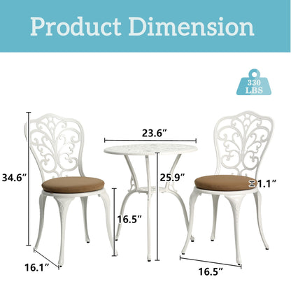 Table et chaises de jardin pliantes en aluminium, 3 pièces, avec trou pour parasol.