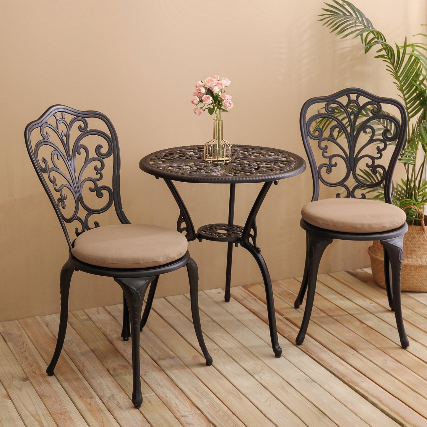 Table et chaises de jardin pliantes en aluminium, 3 pièces, avec trou pour parasol.