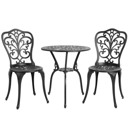 Table et chaises de jardin pliantes en aluminium, 3 pièces, avec trou pour parasol.