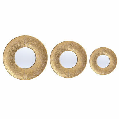 Ensemble de 3 miroirs muraux ronds en métal doré - 56,5 cm de diamètre x 6 cm de profondeur