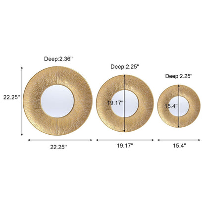 Ensemble de 3 miroirs muraux ronds en métal doré - 56,5 cm de diamètre x 6 cm de profondeur