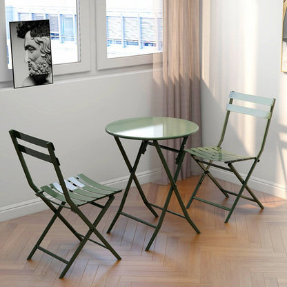 Ensemble de bistro minimaliste pour terrasse, 3 pièces, comprenant une table ronde et des chaises pliantes - Ensemble-de-bistro-pour-terrasse-3-pieces