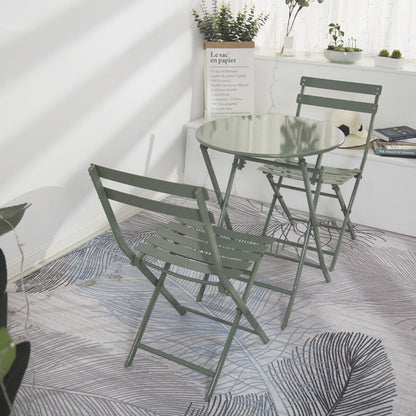 Ensemble de bistro minimaliste pour terrasse, 3 pièces, comprenant une table ronde et des chaises pliantes - Ensemble-de-bistro-pour-terrasse-3-pieces