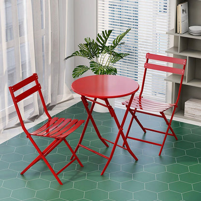 Ensemble de bistro minimaliste pour terrasse, 3 pièces, comprenant une table ronde et des chaises pliantes - Ensemble-de-bistro-pour-terrasse-3-pieces