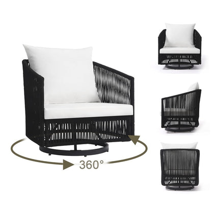 Ensemble de 3 chaises de salon pivotantes d'extérieur, chaises en forme de tonneau pour la cour arrière