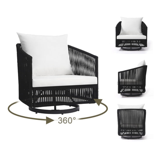 Ensemble de 3 chaises de salon pivotantes d'extérieur, chaises en forme de tonneau pour la cour arrière