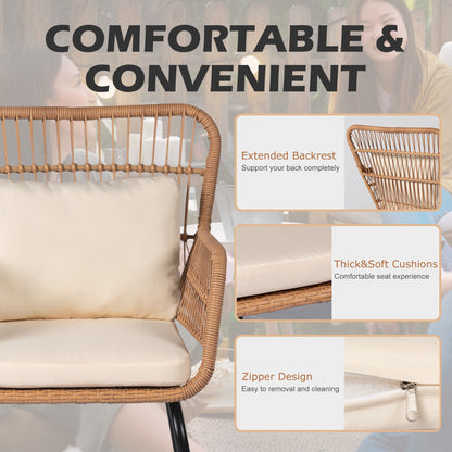 Ensemble de bistro en osier pour extérieur, 3 pièces, ensemble de chaises de patio en rotin résistant aux intempéries avec coussins.