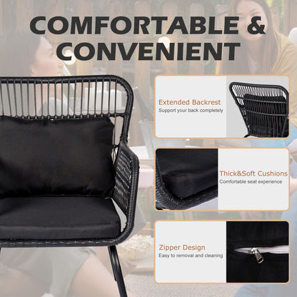Ensemble de bistro en osier pour extérieur, 3 pièces, ensemble de chaises de patio en rotin résistant aux intempéries avec coussins.