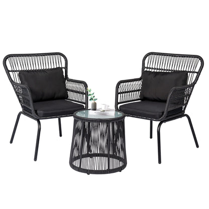 Ensemble de bistro en osier pour extérieur, 3 pièces, ensemble de chaises de patio en rotin résistant aux intempéries avec coussins.