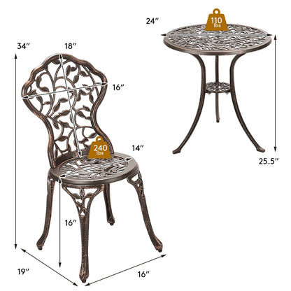 Ensemble de bistro extérieur 3 pièces, ensemble de meubles de patio, ensemble table et chaises