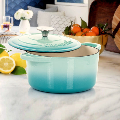 Casserole en fonte émaillée de 3 quarts de litre, couleur bleu arctique.