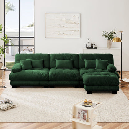 Canapé d'angle modulaire 3 places, canapé profond en forme de L, canapé nuage avec pouf convertible pour salon.