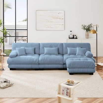 Canapé d'angle modulaire 3 places, canapé profond en forme de L, canapé nuage avec pouf convertible pour salon.