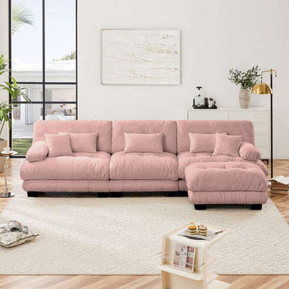 Canapé d'angle modulaire 3 places, canapé profond en forme de L, canapé nuage avec pouf convertible pour salon.