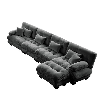 Canapé d'angle modulaire 3 places, canapé profond en forme de L, canapé nuage avec pouf convertible pour salon.