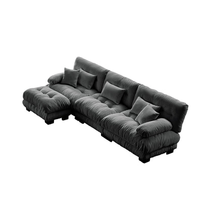 Canapé d'angle modulaire 3 places, canapé profond en forme de L, canapé nuage avec pouf convertible pour salon.