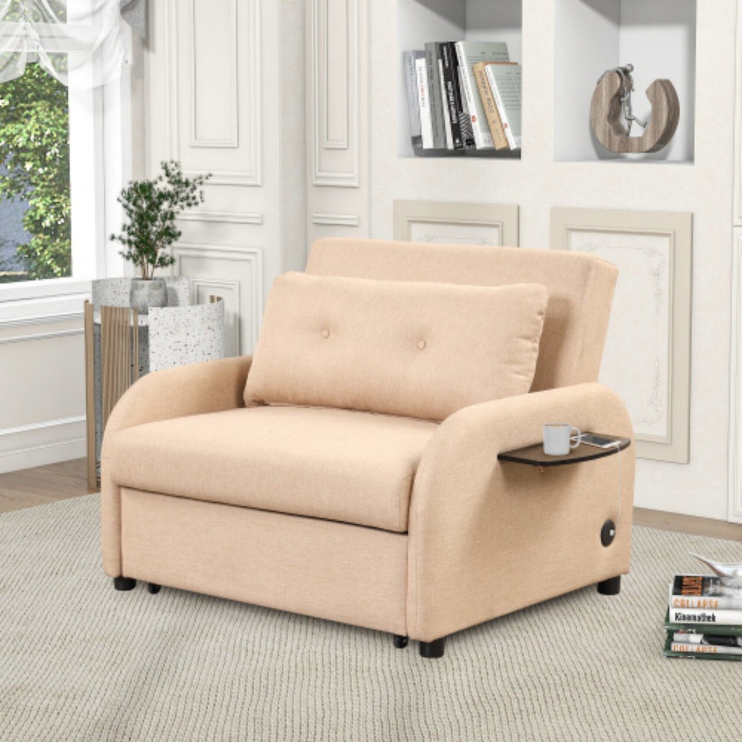 Canapé-lit 3-en-1 avec table d'appoint rabattable et ports USB de la marque Harper&amp;Bright Designs