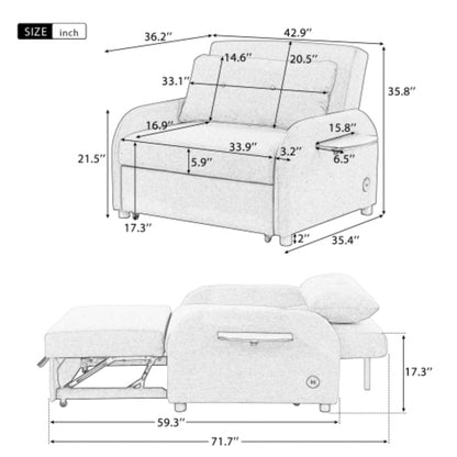 Canapé-lit 3-en-1 avec table d'appoint rabattable et ports USB de la marque Harper&amp;Bright Designs