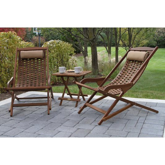 Ensemble de 3 pièces comprenant un transat de balançoire pliable en eucalyptus Eilaf et une table d'appoint.