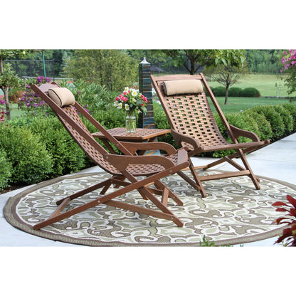 Ensemble de 3 pièces comprenant un transat de balançoire pliable en eucalyptus Eilaf et une table d'appoint.