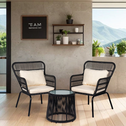 Ensemble de bistro en osier pour extérieur, 3 pièces, ensemble de chaises de patio en rotin résistant aux intempéries avec coussins.