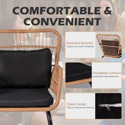 Ensemble de bistro en osier pour extérieur, 3 pièces, ensemble de chaises de patio en rotin résistant aux intempéries avec coussins.