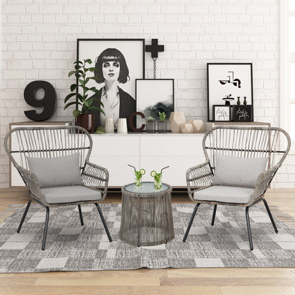 Ensemble de bistro en osier pour extérieur, 3 pièces, ensemble de chaises de patio en rotin résistant aux intempéries avec coussins.