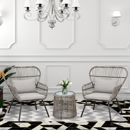 Ensemble de bistro en osier pour extérieur, 3 pièces, ensemble de chaises de patio en rotin résistant aux intempéries avec coussins.